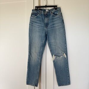 RE/DONE 70s Straight Leg Distressed Blue Jeans